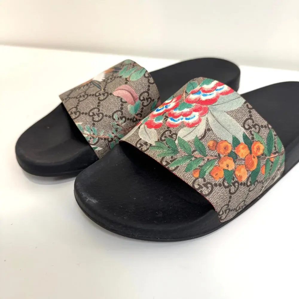 GUCCI GG Supreme Tian Hummingbird Floral Monogram Canvas Slides 11